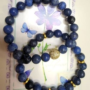 Dumortierite and CZ Bracelet Set